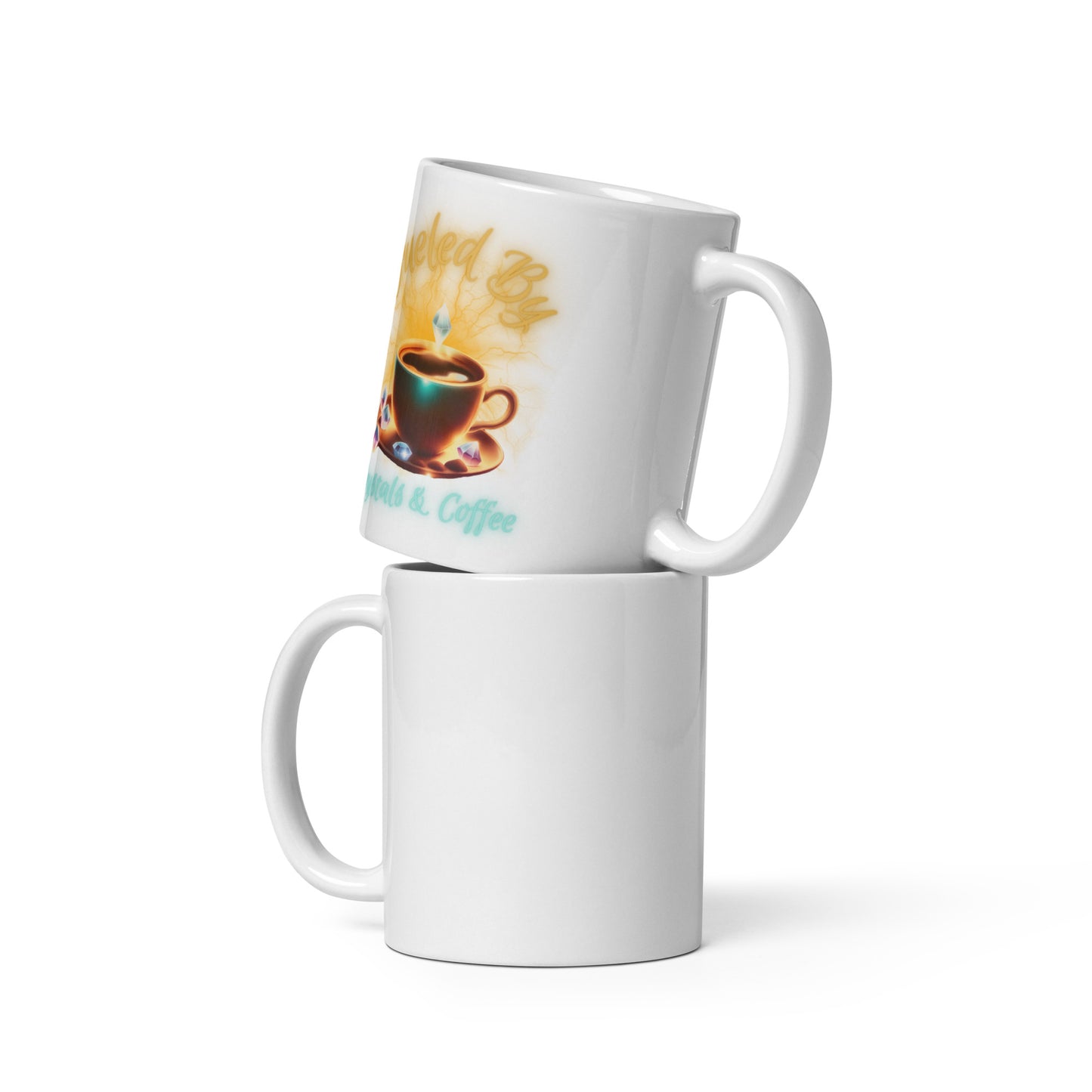 Fueled By Crystals And Coffee White glossy mug