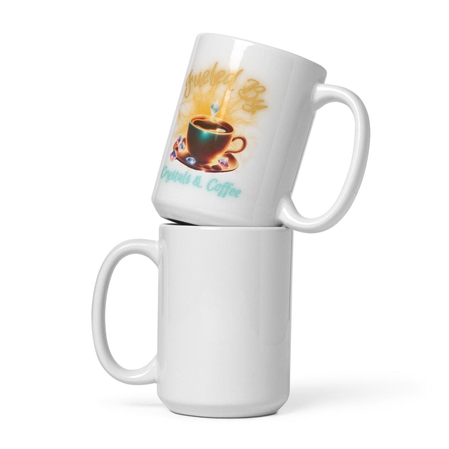 Fueled By Crystals And Coffee White glossy mug