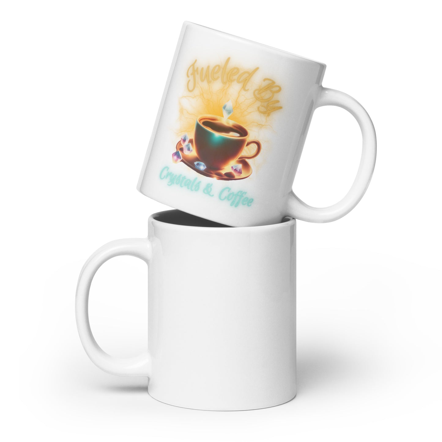 Fueled By Crystals And Coffee White glossy mug