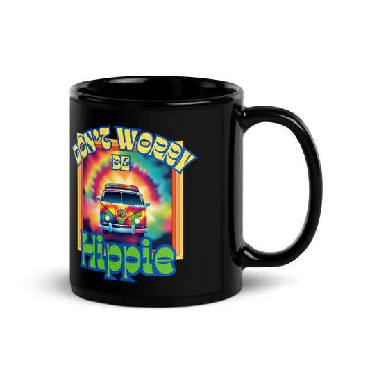 Don't Worry Be Hippie Black Glossy Mug