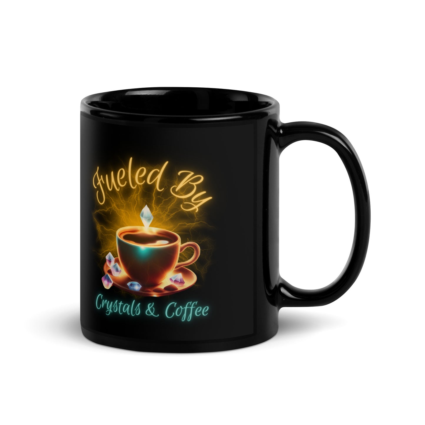 Fueled By Crystals & Coffee Black Glossy Mug