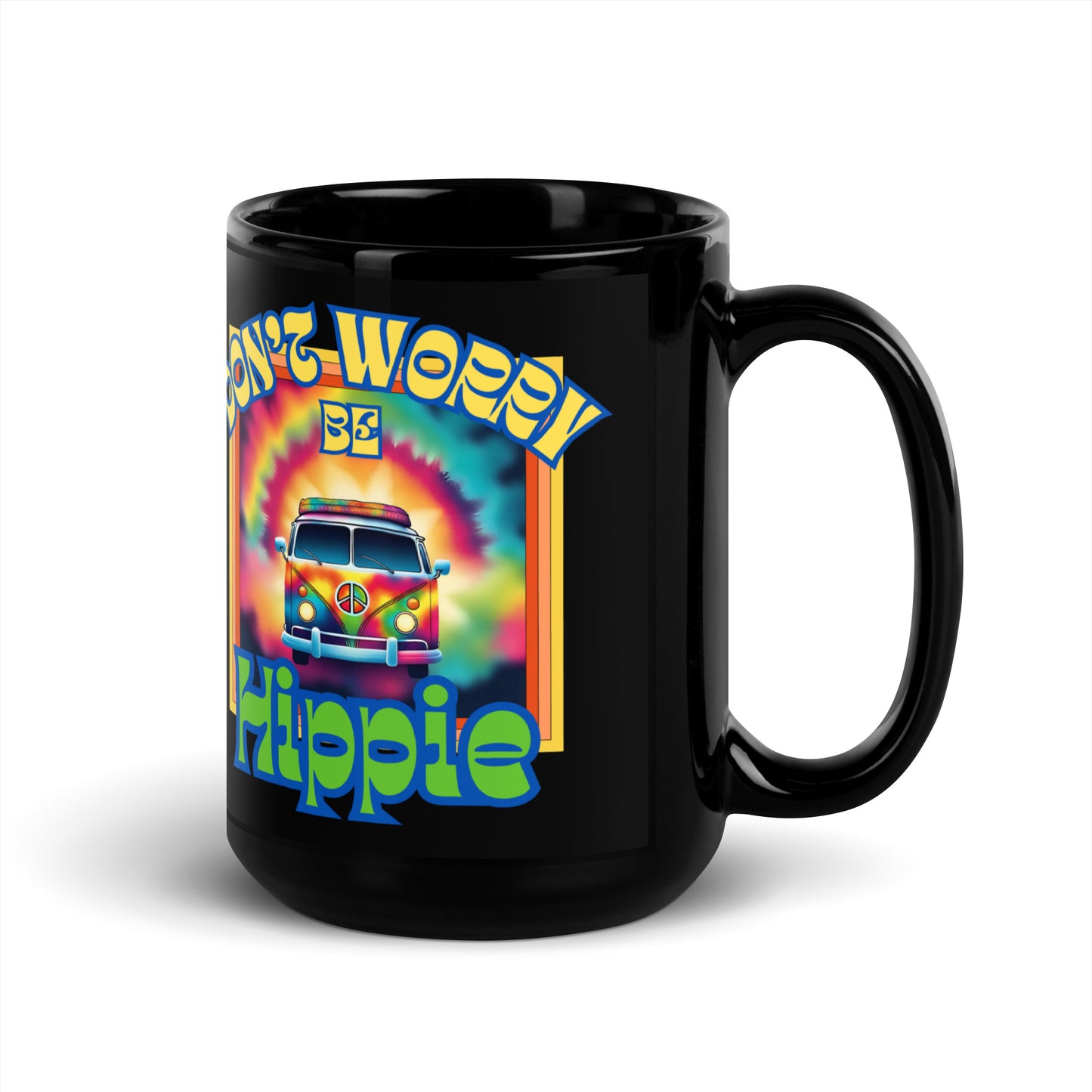 Don't Worry Be Hippie Black Glossy Mug