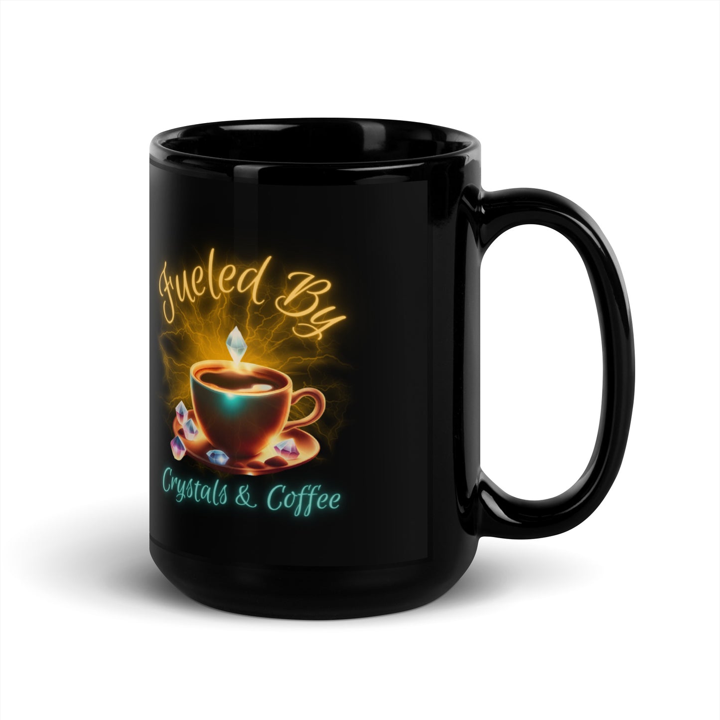 Fueled By Crystals & Coffee Black Glossy Mug