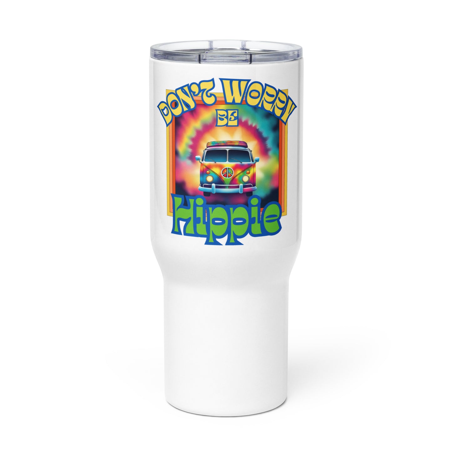 Don’t Worry Be Hippie Travel mug with a handle