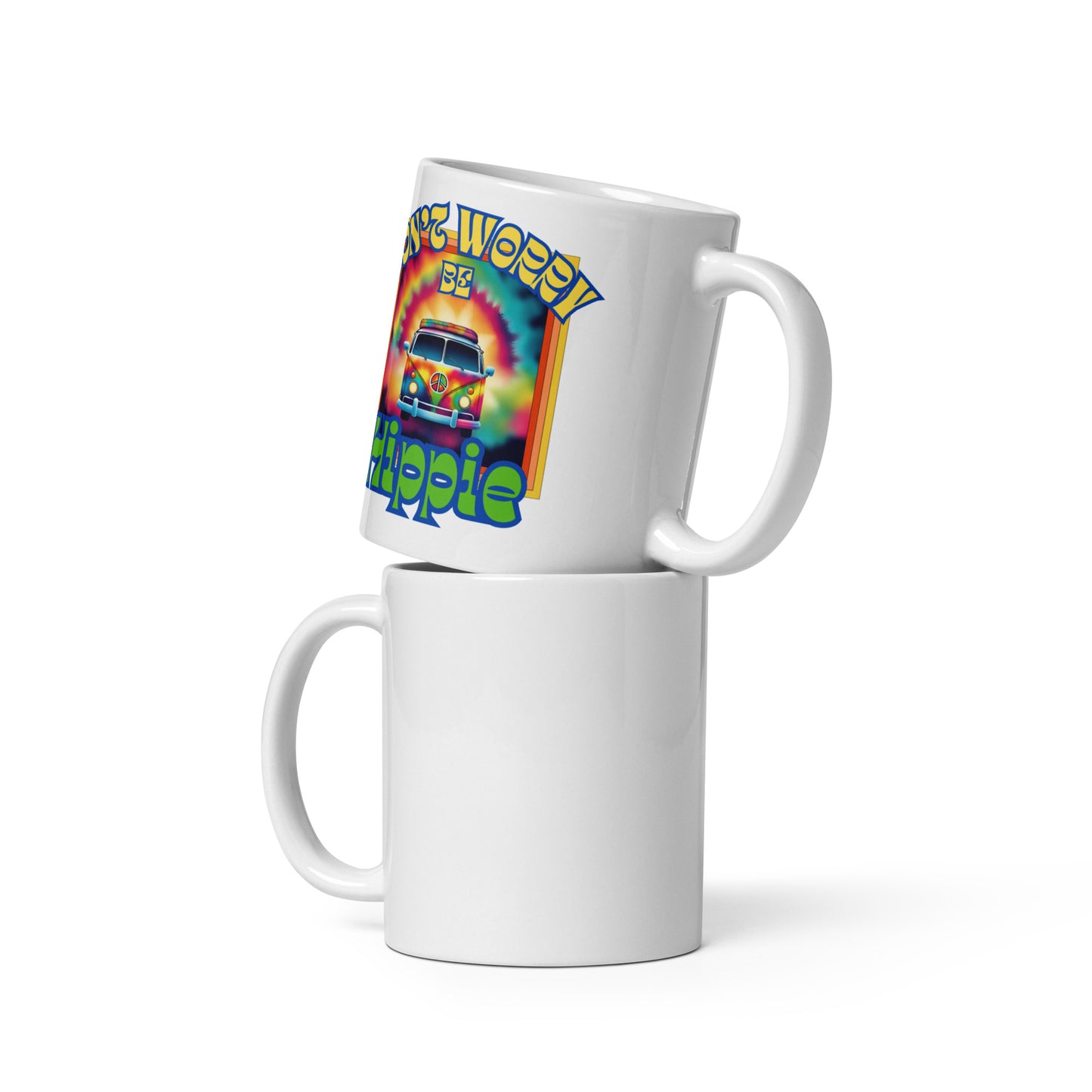 Don’t Worry Be Hippie White glossy mug