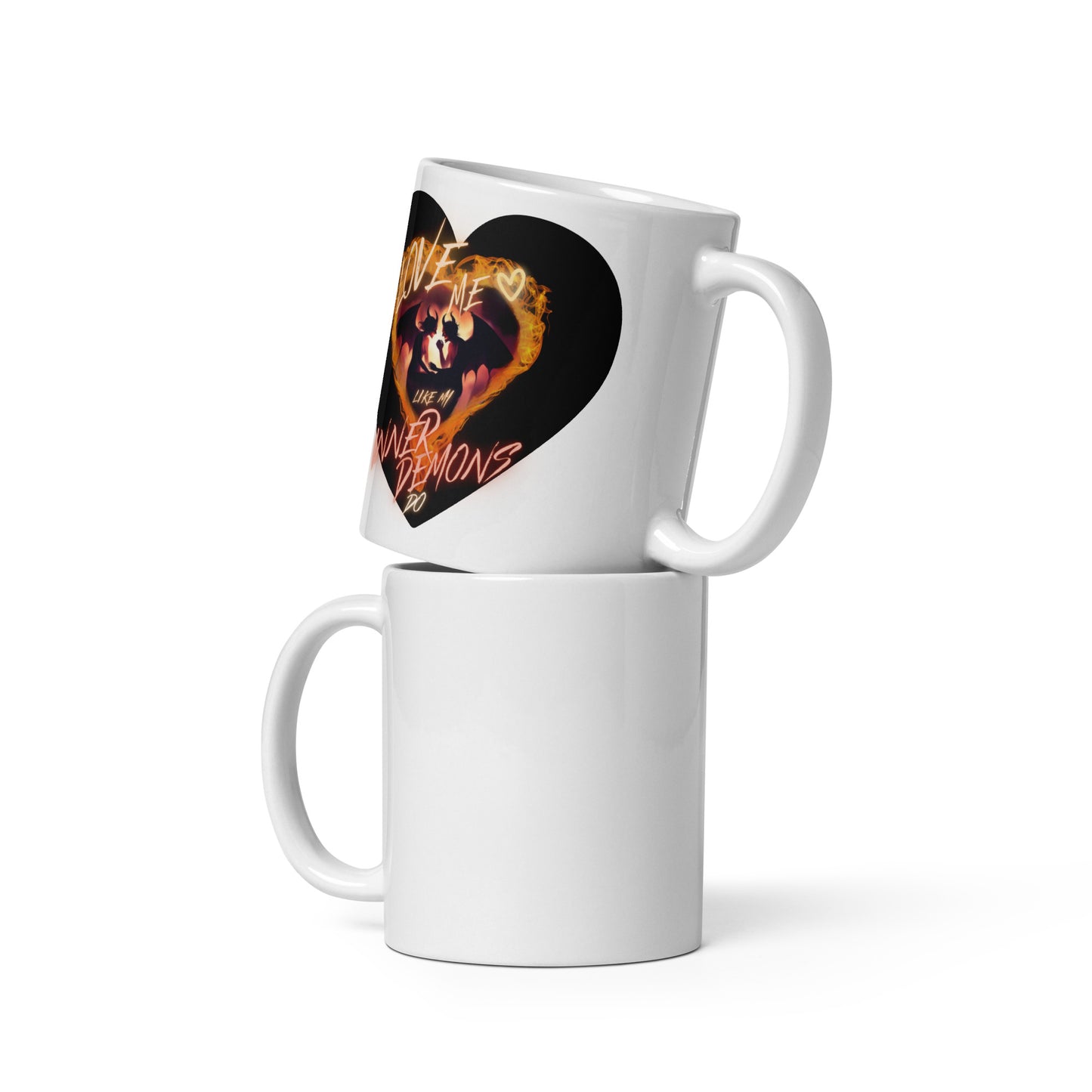 Love Me Like My Inner Demons Do White glossy mug