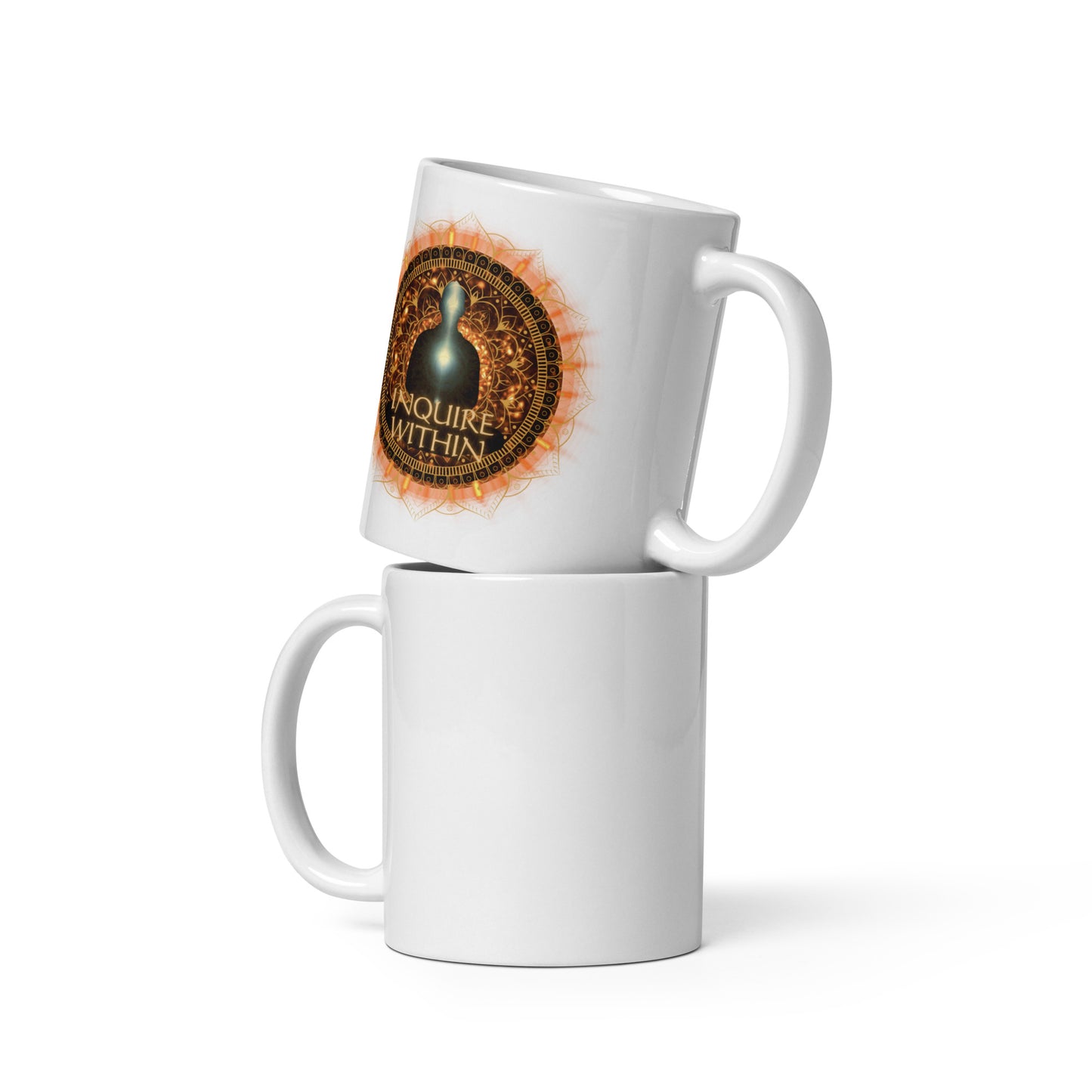 Inquire Within White glossy mug