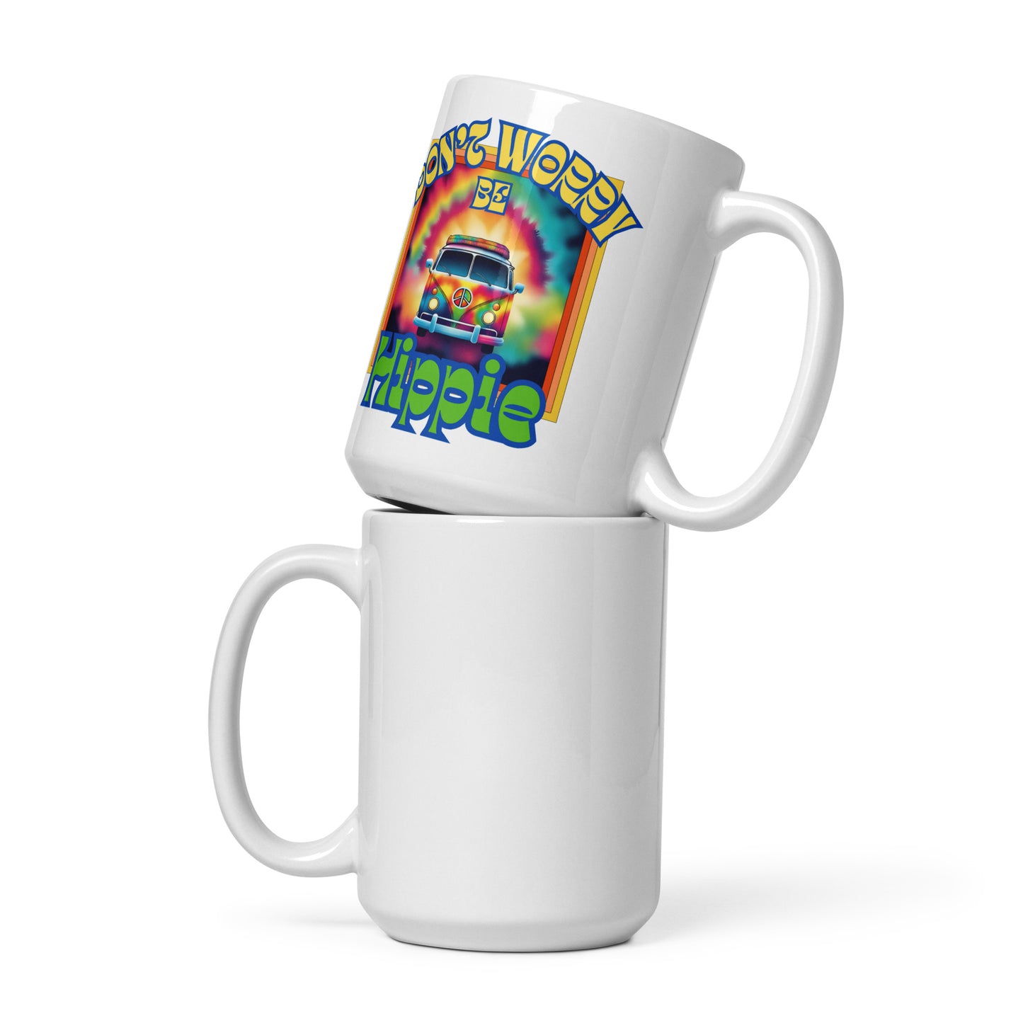 Don’t Worry Be Hippie White glossy mug