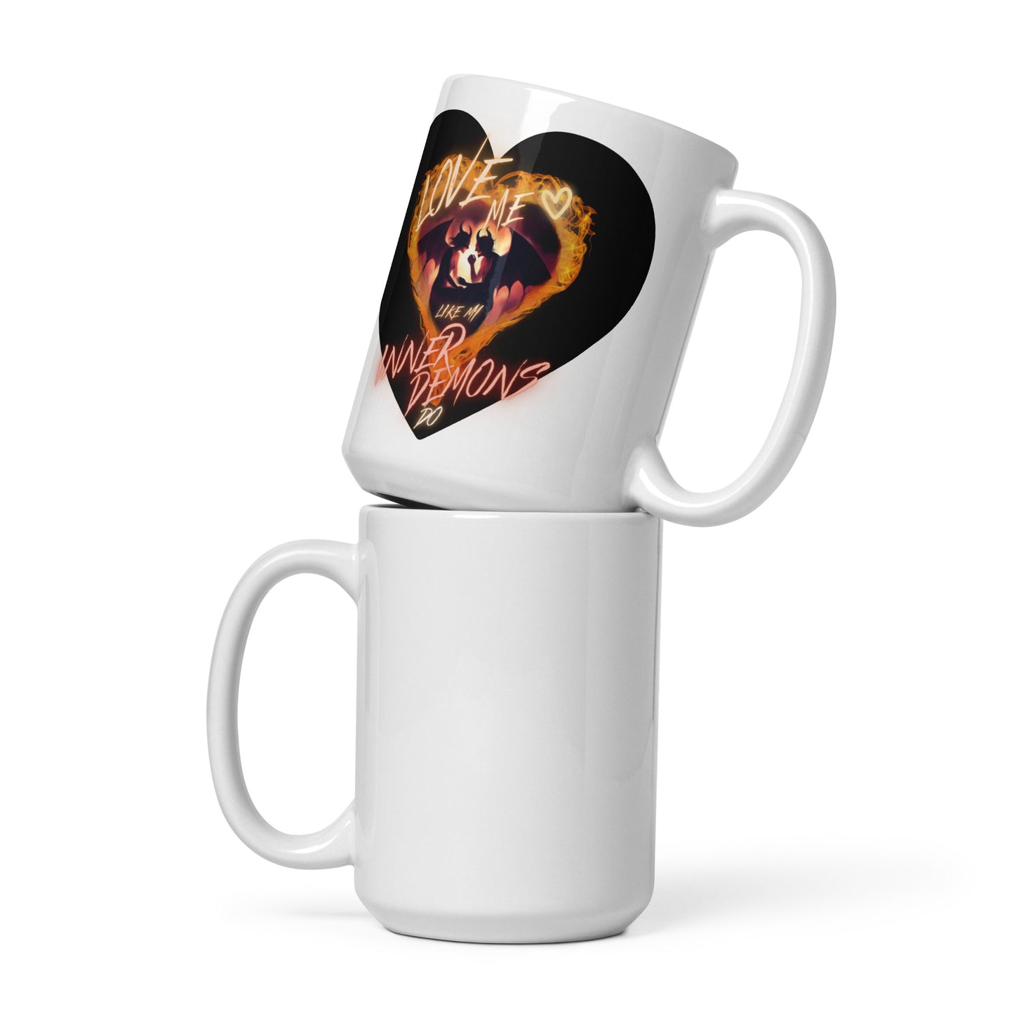 Love Me Like My Inner Demons Do White glossy mug