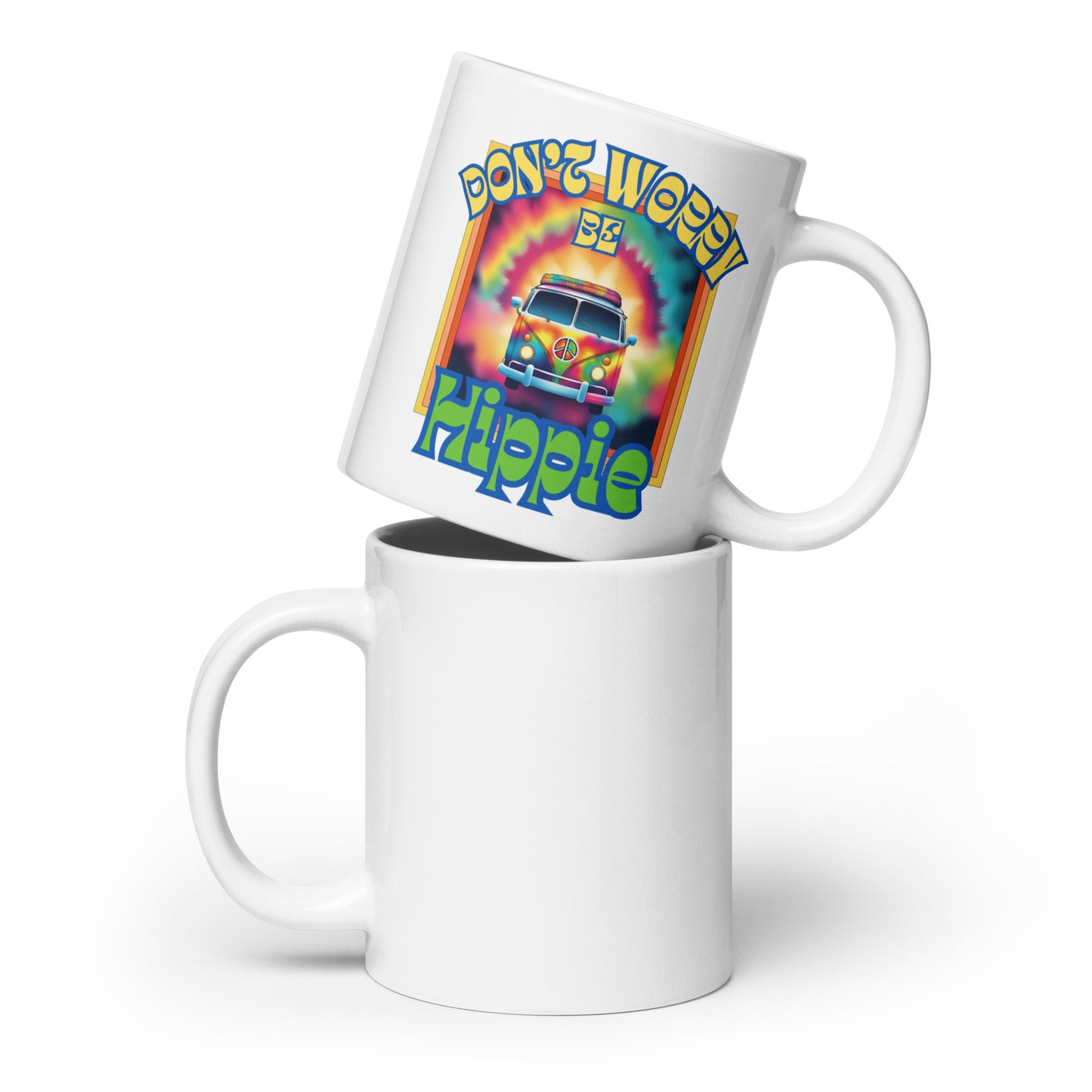 Don’t Worry Be Hippie White glossy mug