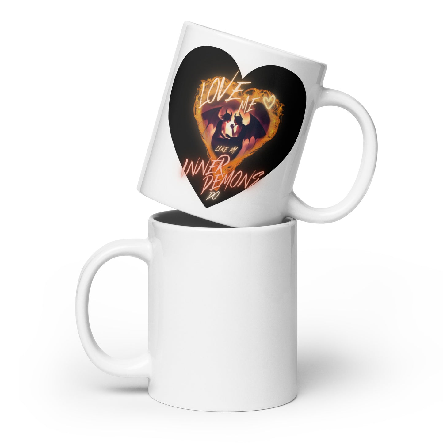 Love Me Like My Inner Demons Do White glossy mug