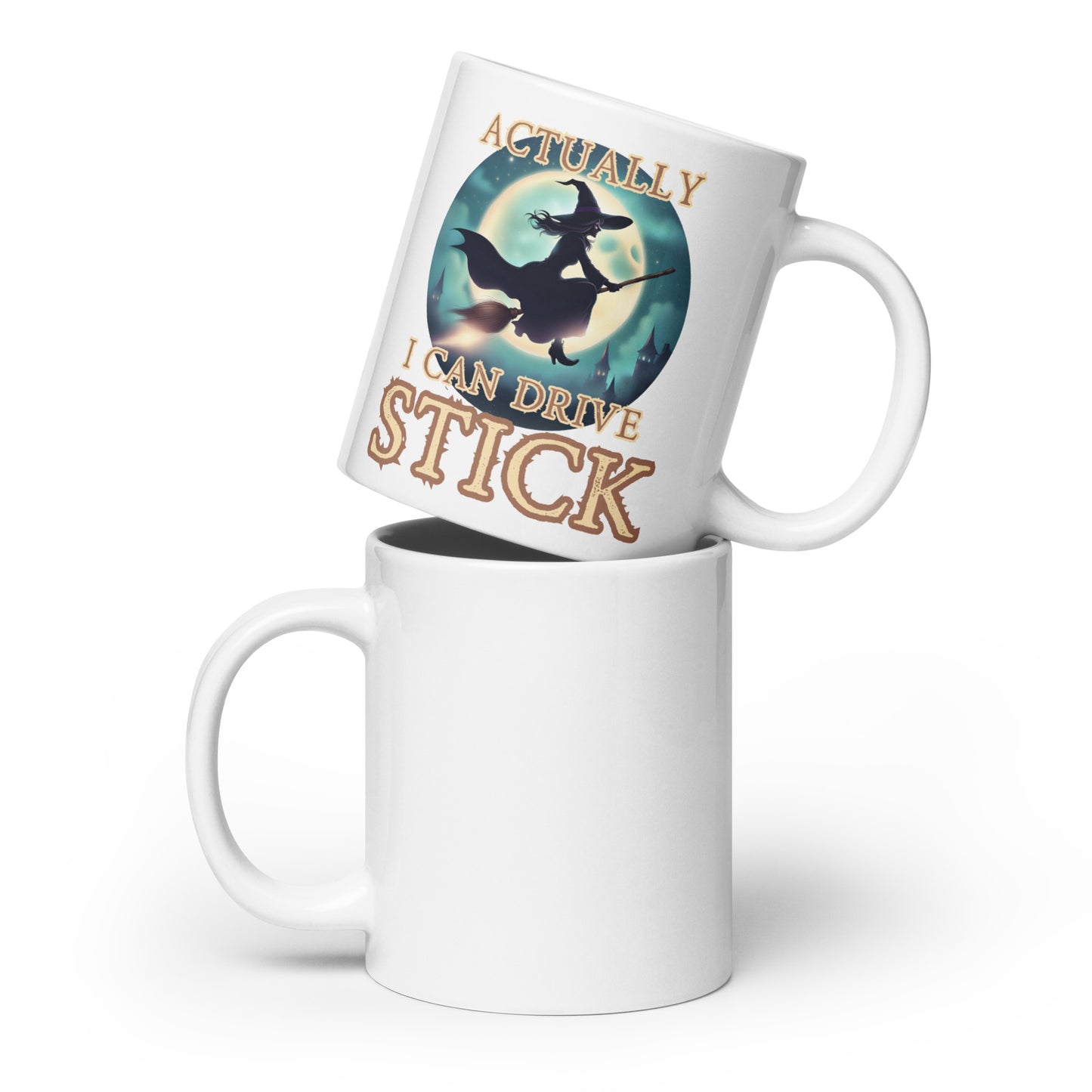 Actually I Can Drive Stick White glossy mug